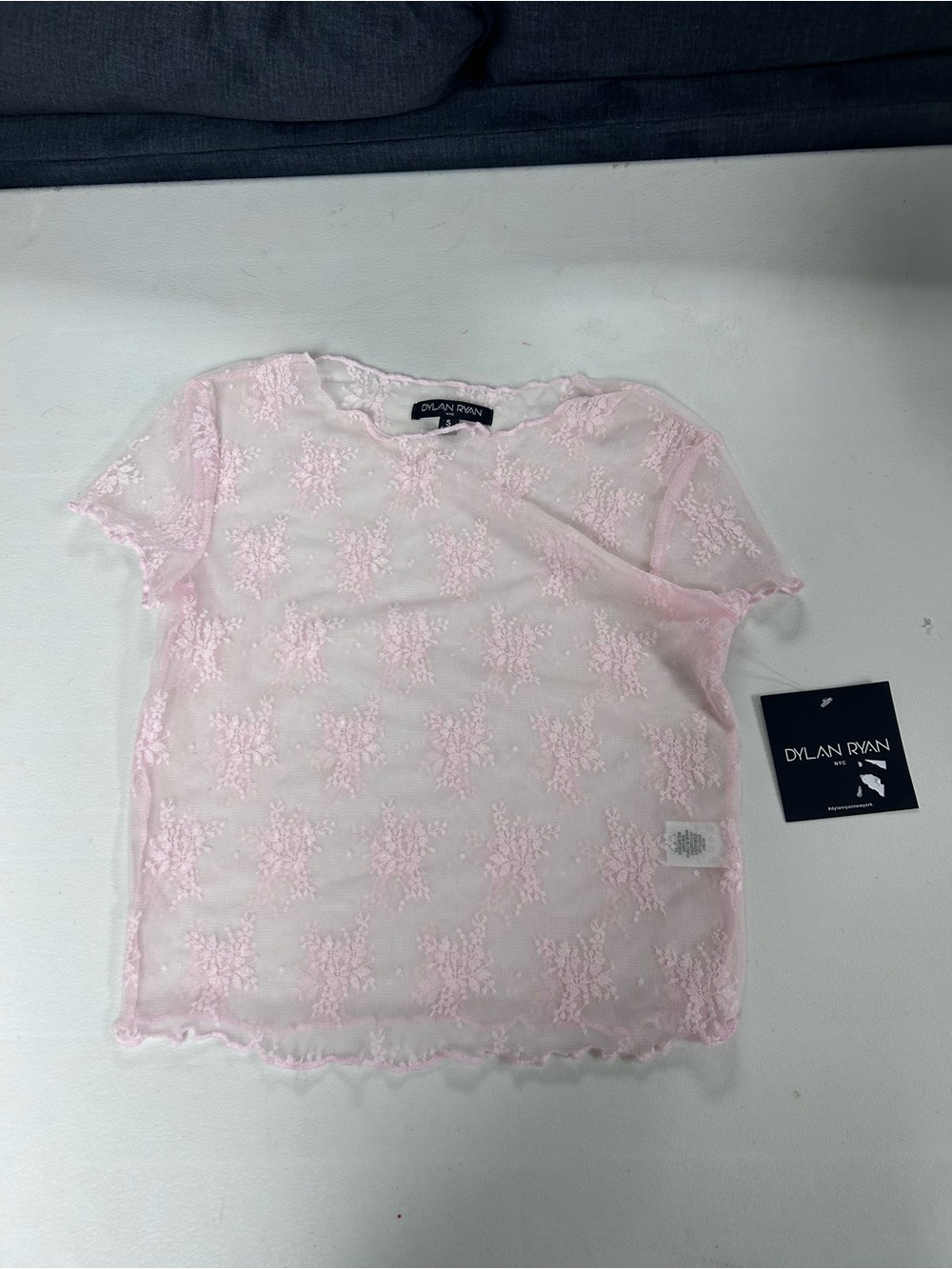 Sheer Pink Floral Lace Short Sleeve Top